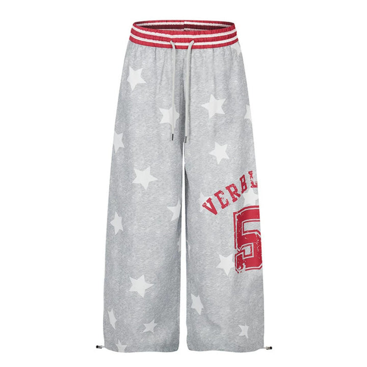 Ladies Palazzo Lounge Pants in Athleisure Style with Star Allover, High Ribbed Waistband and Statement Print Amarae