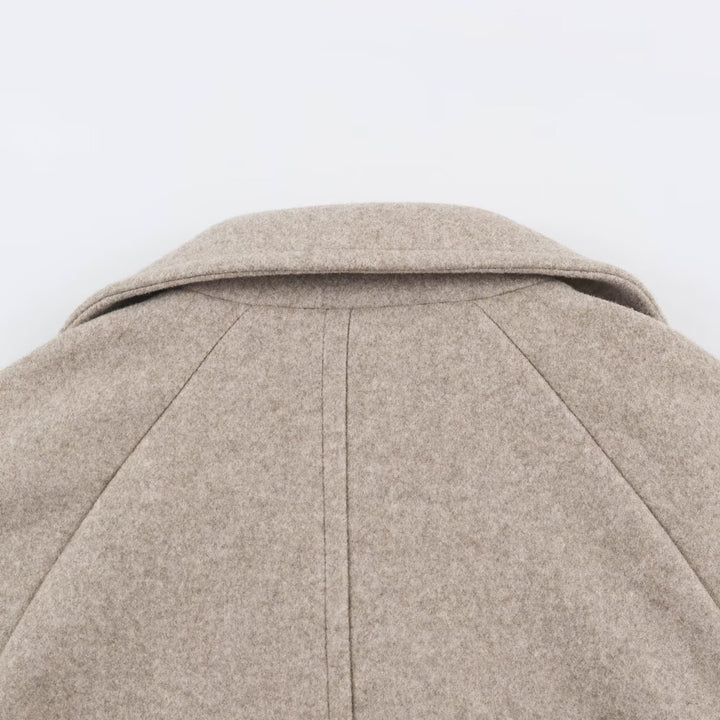 Women Mid-Length Wool Blend Double-Breasted Coat with Wide Lapels and Side Pockets Amarae