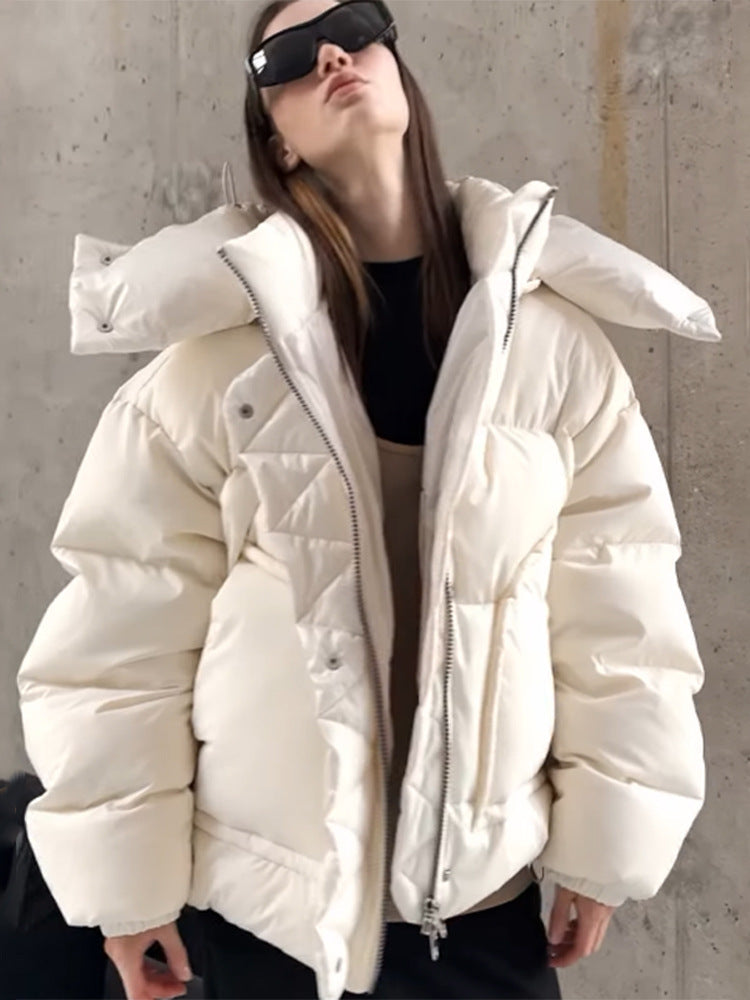 Women Oversize Quilted Puffer Jacket with extra high Stand-up Collar, double Front Zipper and boxy Silhouette Amarae