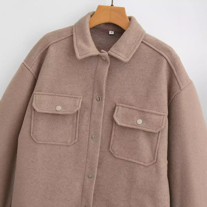 Women's Oversize Shirt Jacket in Shacket Look with Patch Chest Pockets Amarae