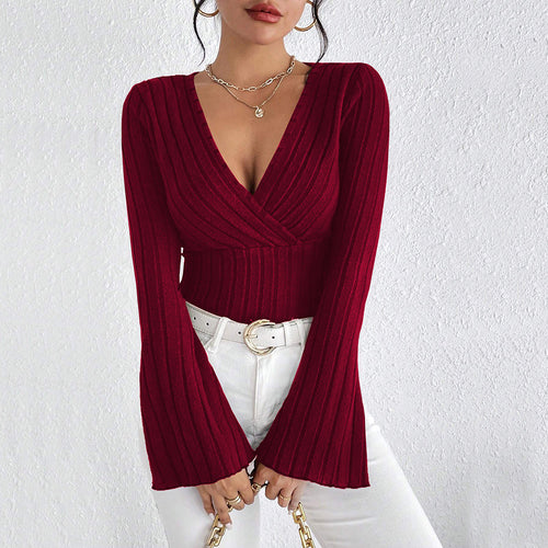 Top cache-cœur pour femmes avec des manches longues et des détails en ribambelle élégants Chic & Stil