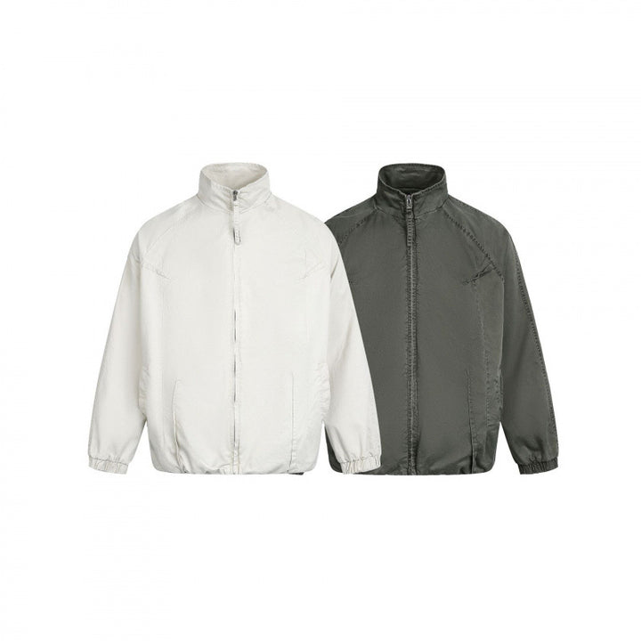 Men's Minimalist Nylon Bomber Jacket with Stand Collar, Raglan Sleeves and Gathered Hem Amarae