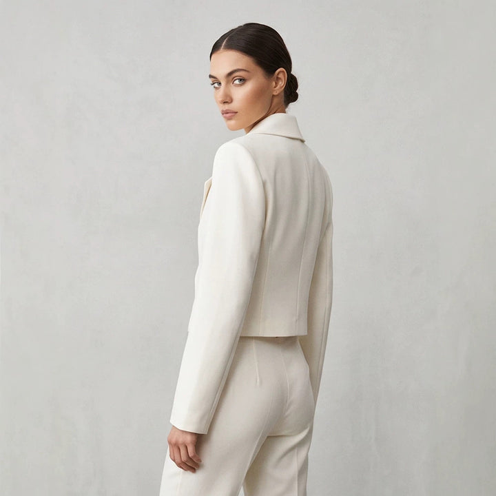 Women's Short Tailored Double-Breasted Shawl Collar Blazer with Emphasized Shoulder Area Amarae
