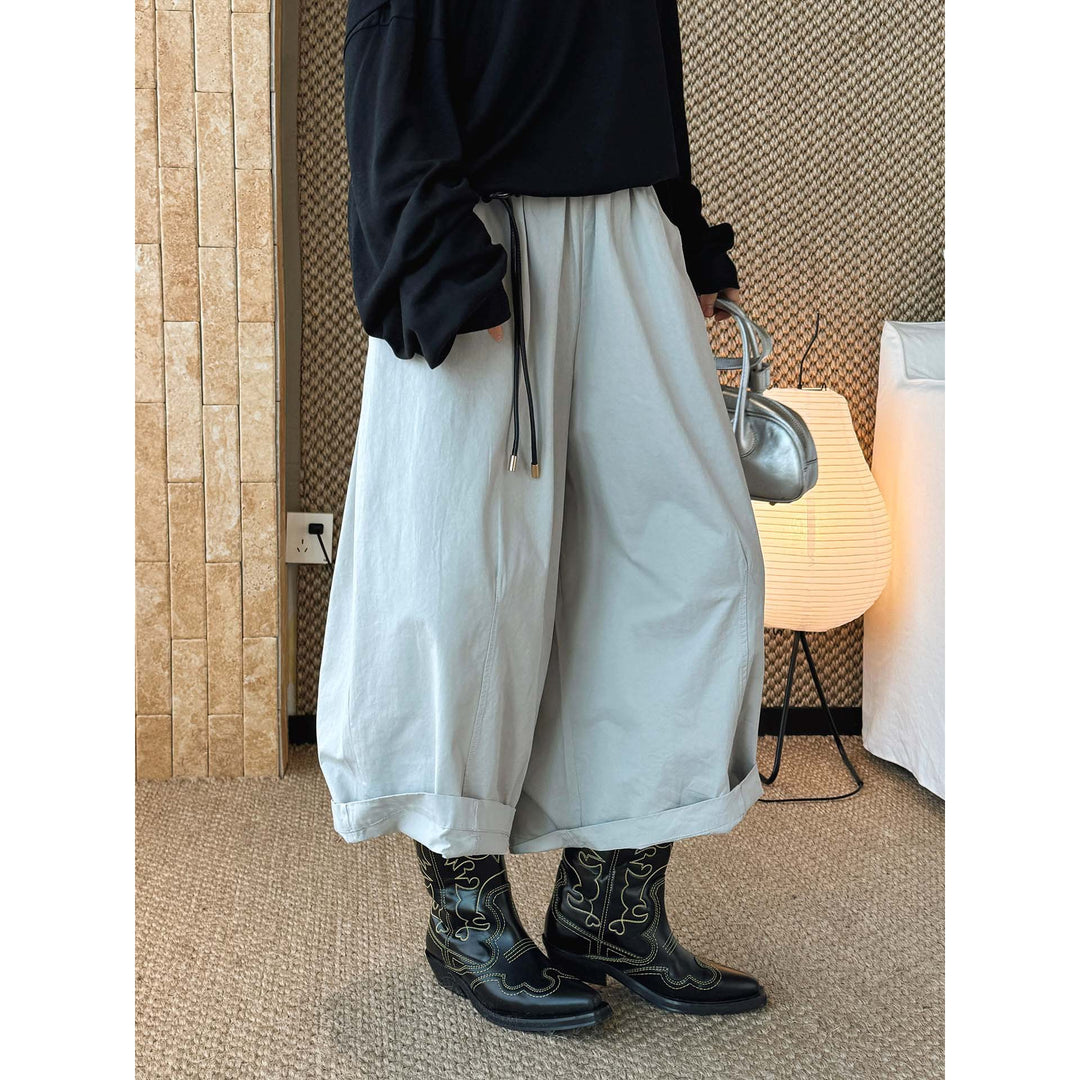 Women Extra-wide Balloon Culotte made of cotton twill with drawstring and fold-over waistband Amarae