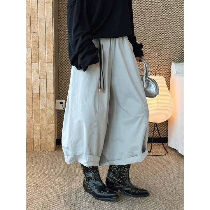 Women Extra-wide Balloon Culotte made of cotton twill with drawstring and fold-over waistband Amarae