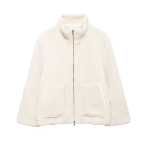 Comfortable fleece jacket for women with a high collar and practical pockets Amarae