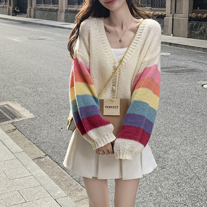 Women's knit jacket with colorful finishes on the sleeves Lune London