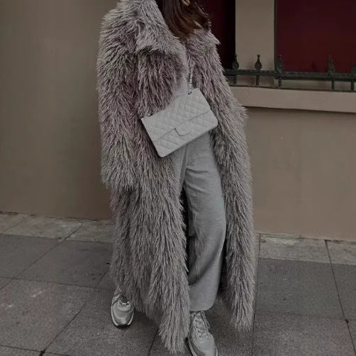 Ladies Oversized Fluffy Faux Fur Coat Lune London