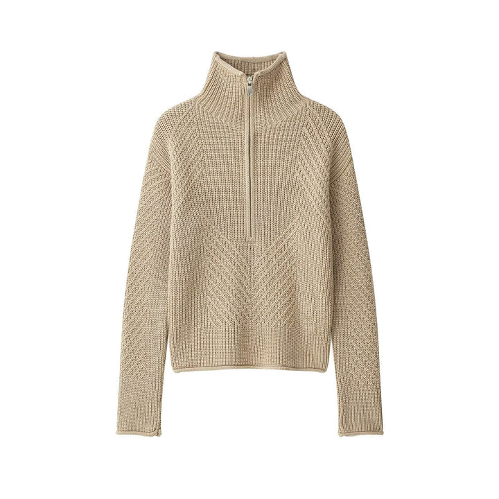 Ladies chunky knit pullover with half zipper and high stand-up collar Amarae