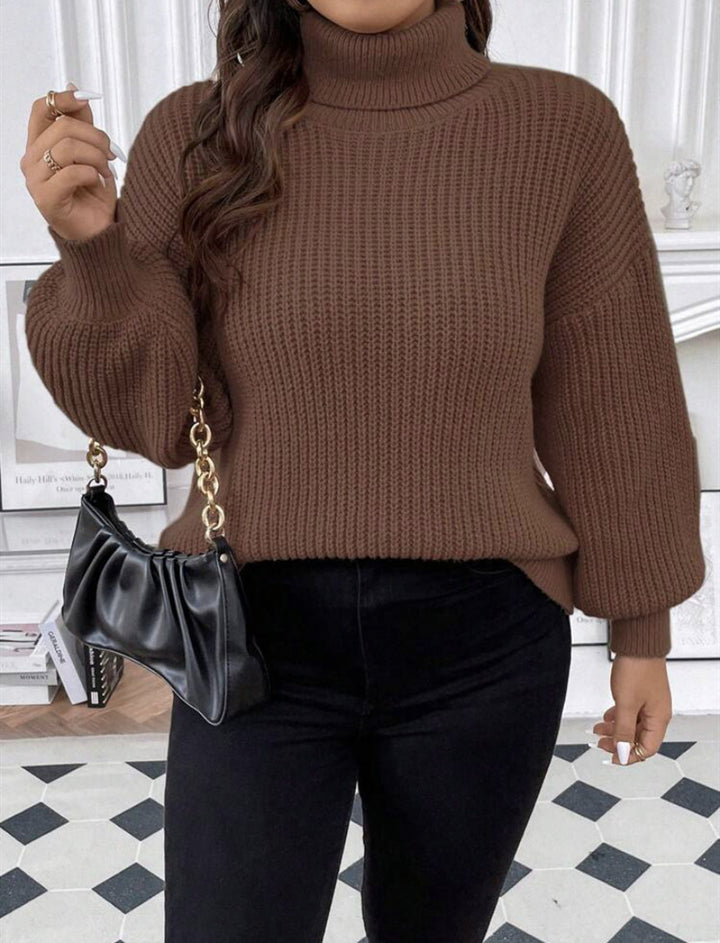 Ladies Comfortable Chunky Sweater with Turtleneck and Textured Knit Lune London