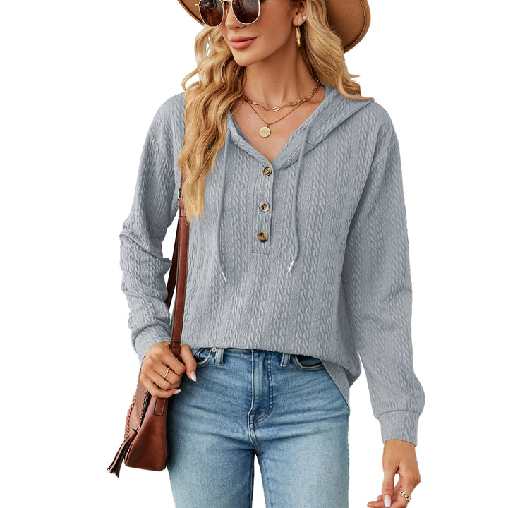 Casual hooded sweatshirt for women with textured surface and button details Amarae
