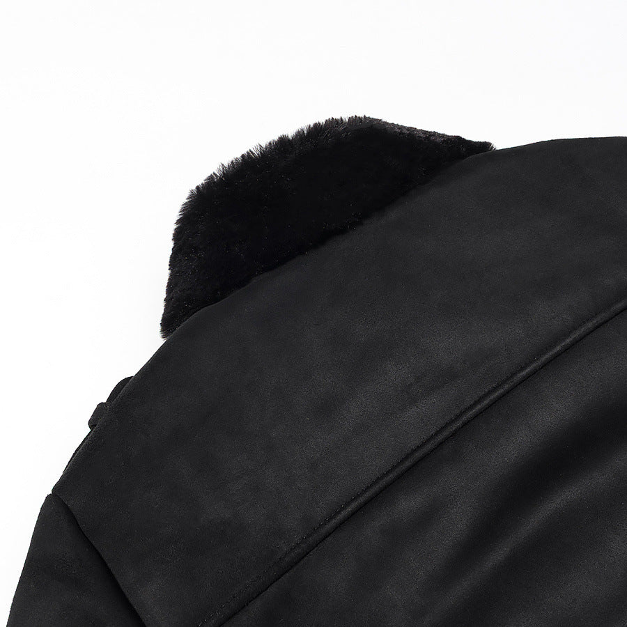 Women's short-cut biker jacket with teddy lining and wide lapel collar Amarae
