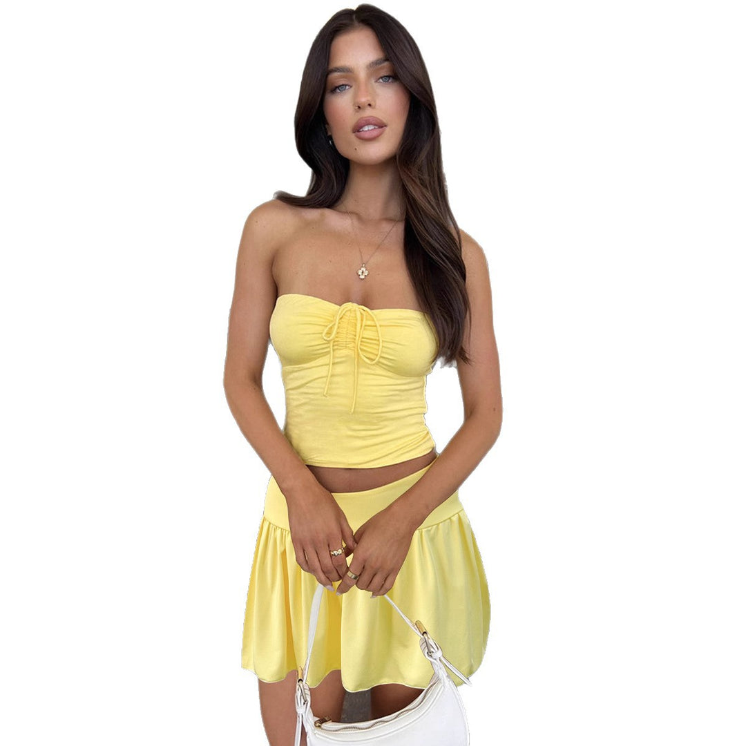 Women's trendy crop top with skirt and ruffles Lune London