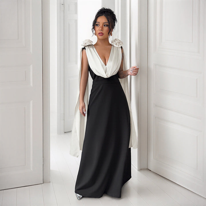 Elegant Maxi Dress for Women with Chic Draped Sleeves and Style