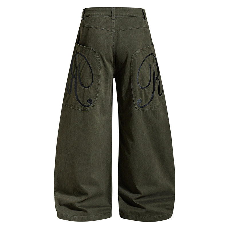 Women's Wide Denim Palazzo Pants with Balloon Hem and Attached Logo Pockets Amarae