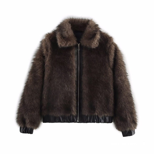 Ladies luxurious faux fur jacket with elastic belt Amarae