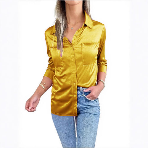 Blouse en satin élégante pour femme avec détails de boutons classiques et poche poitrine Chic & Stil