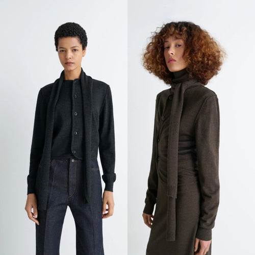 Elegant knitted coat for women with scarf Amarae