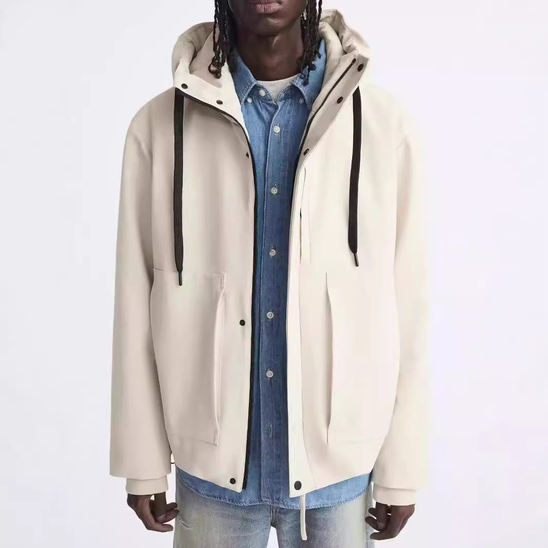 Men's water-repellent hooded jacket in boxy cut with concealed zipper placket and extra large pockets Amarae