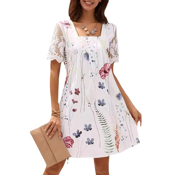 Floral print tunic dress for women with lace sleeves Lune London