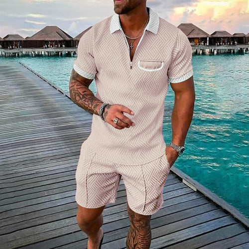 Short sleeve polo set with pattern for men and shorts Amarae