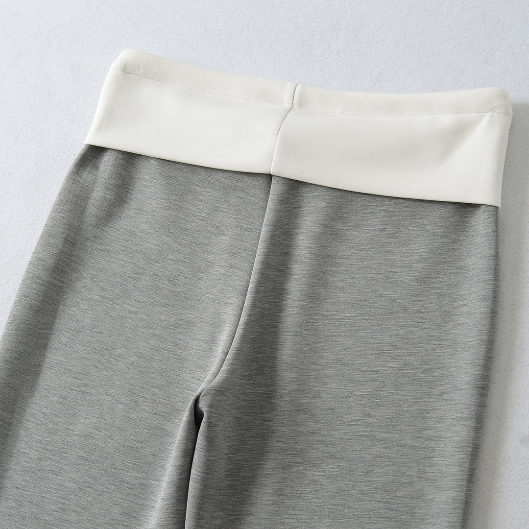 Women High-Waisted Flared Jogging Pants with Cuff Waistband and Drawstring