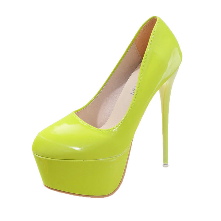 Women's platform pumps with glossy upper material and high stiletto heel Lune London
