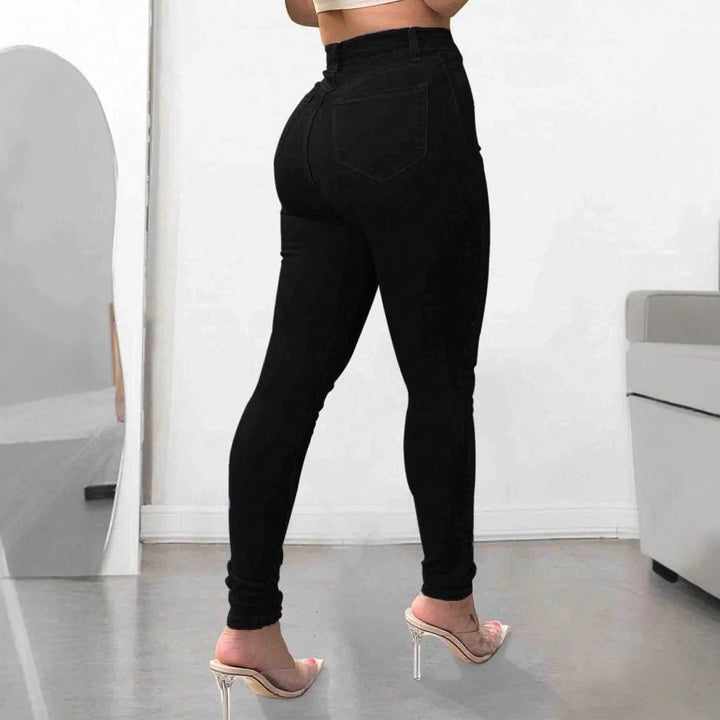 Women's High-Waisted Skinny Jeans with Pearl and Crystal Flower Decoration Amarae