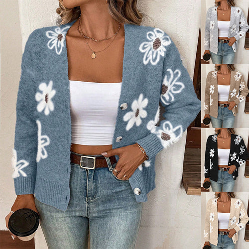 Women's knitted jacket with floral design and button details Amarae