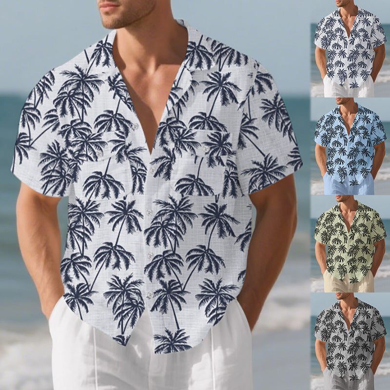 Short-sleeve shirt for men with palm pattern and practical chest pocket Lune London