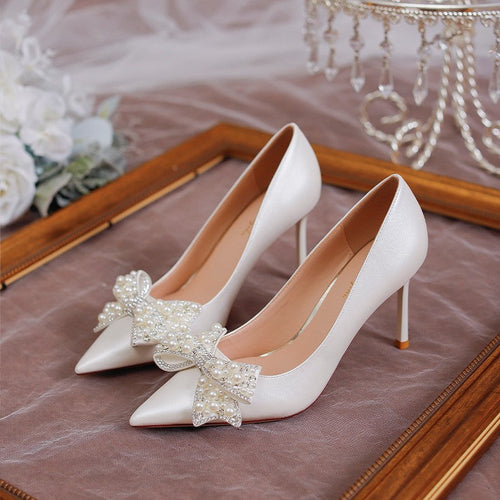 Amarae | Women's High-Quality Wedding Pumps with Pearl Appliqué and Sophisticated Bow Detail