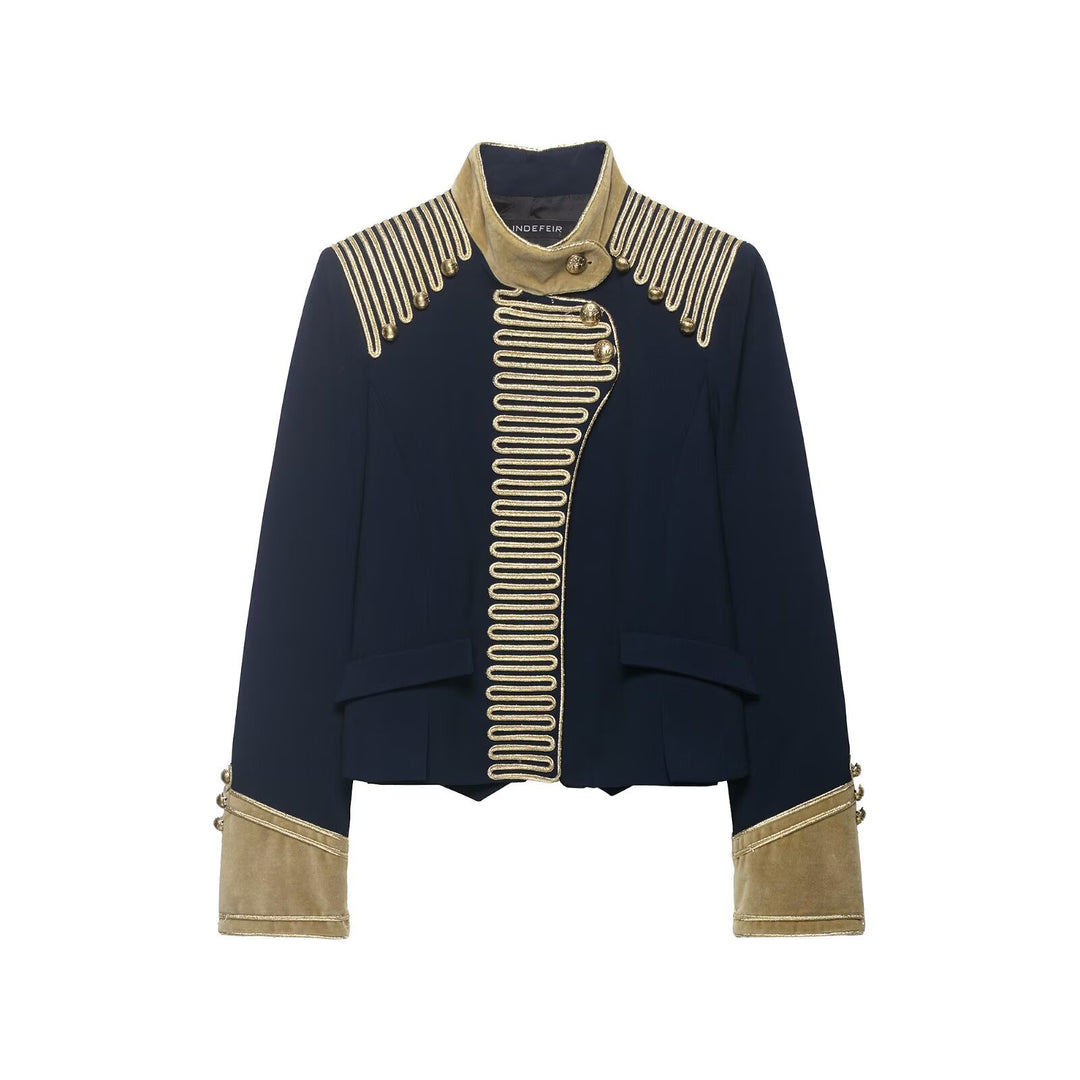 Ladies Military Inspired Short Jacket with Golden Cord Decoration and Velvet Cuffs Amarae