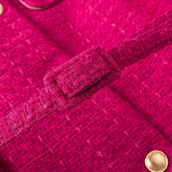 Women's Short Boucle Jacket with Waist Belt, Breast Flaps and Golden Decorative Buttons Amarae