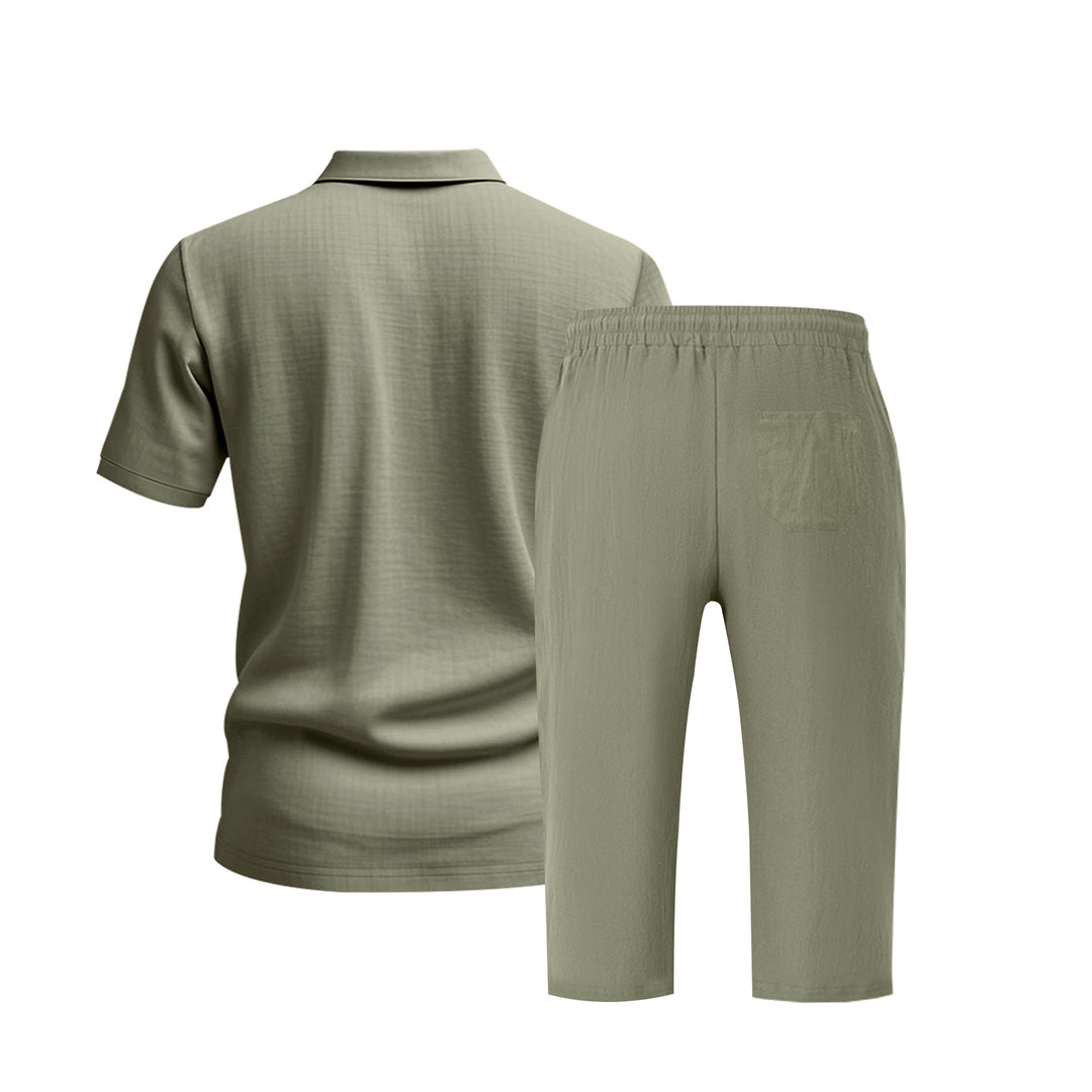 Casual short-sleeve polo shirt for men with elastic linen shorts Lune London