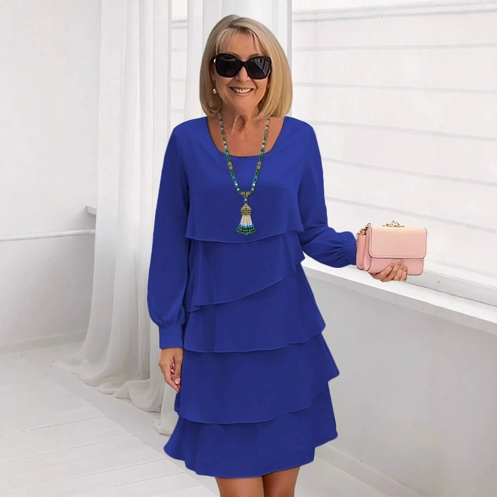 Lune London Women's Ruffled Dress with Elegant Layers and Long Sleeves