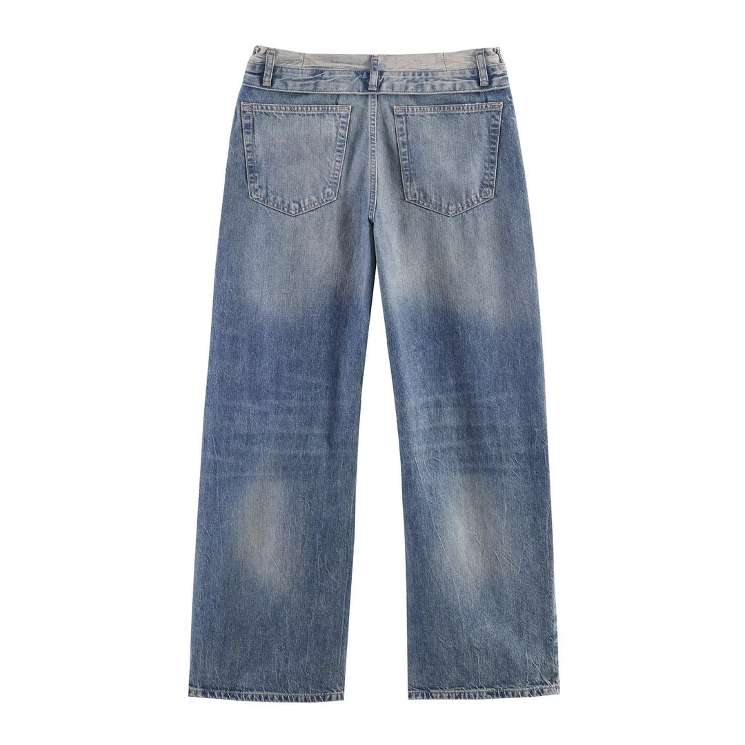 Ladies Wide-Cut Destroyed Jeans with Low Rise and Straight Leg Amarae