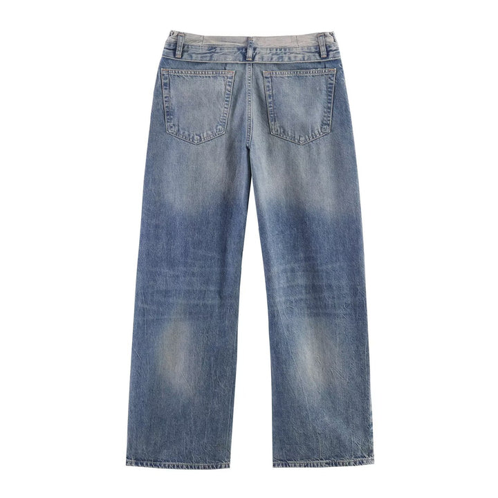 Ladies Wide-Cut Destroyed Jeans with Low Rise and Straight Leg Amarae