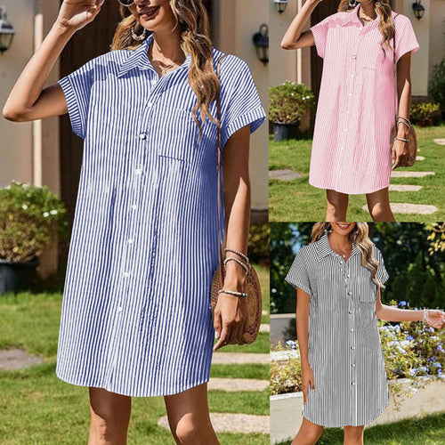 Shirt dress women with fine stripes and practical pockets Amarae