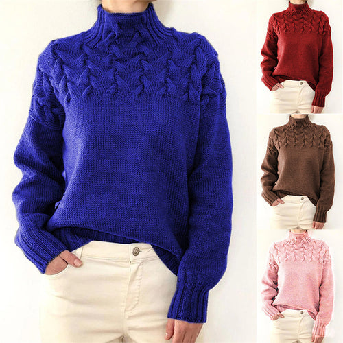 High neck sweater for women with decorative cable knit pattern Amarae