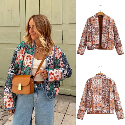 Veste matelassée rembourrée pour femmes avec accents floraux Chic & Stil