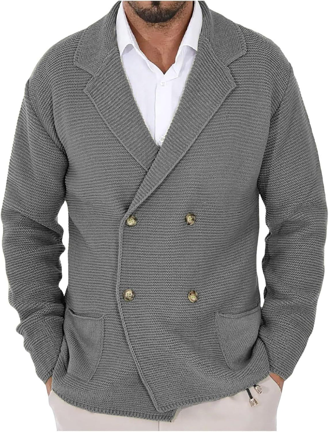 Men's knitted jacket with double breasting and modern pockets Lune London