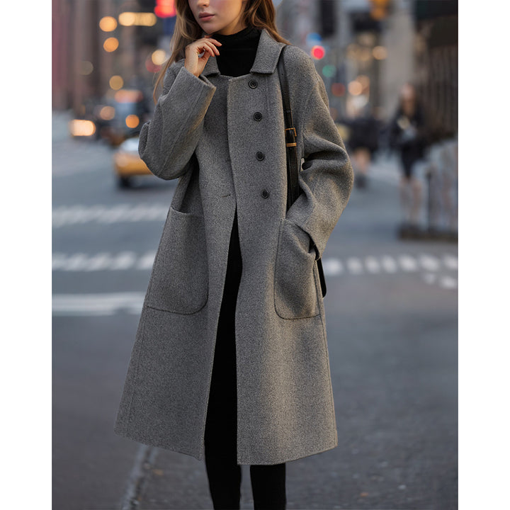 Elegant wool coat for women with high pockets and classic lapels Amarae