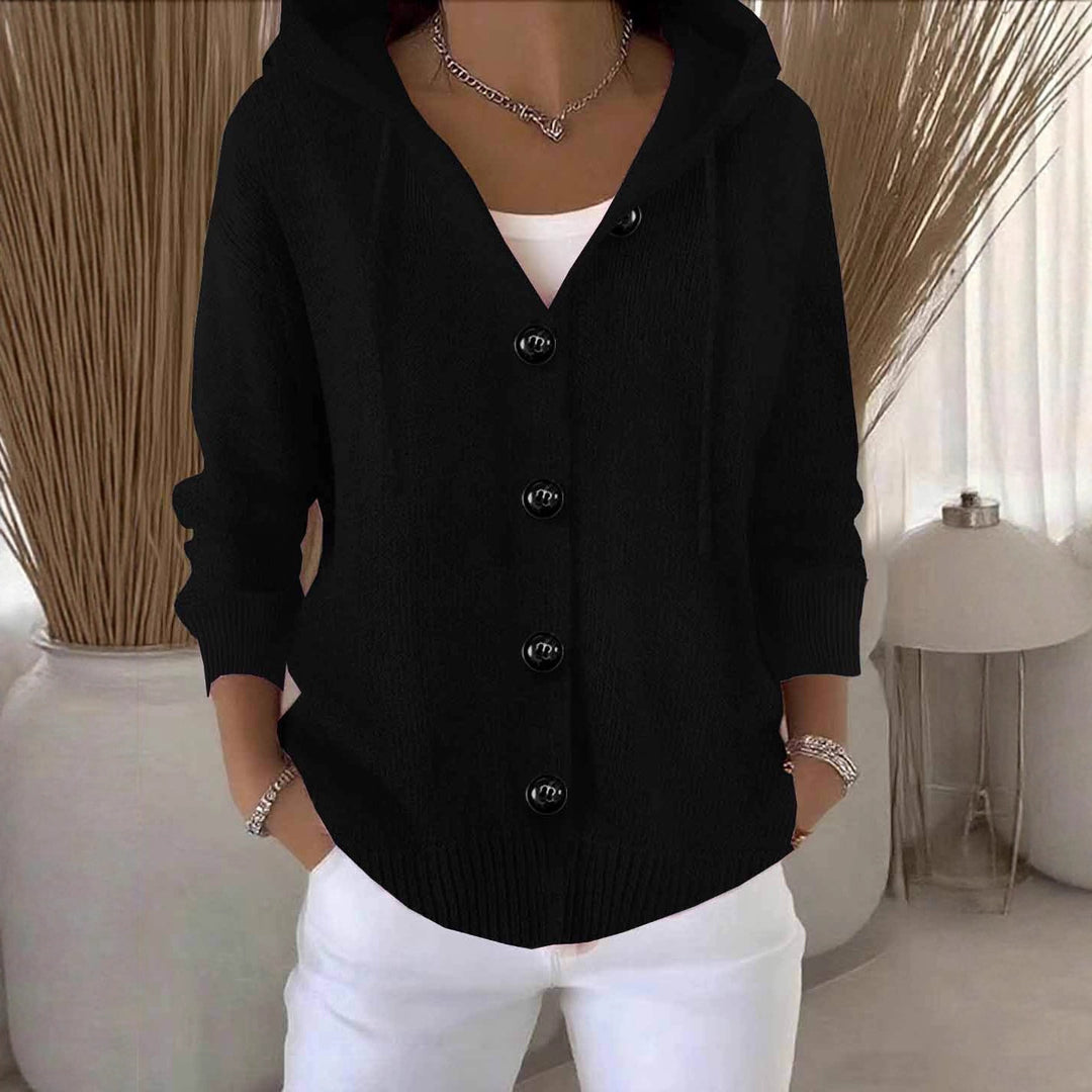 Casual hoodie knitted jacket for women with large buttons Lune London