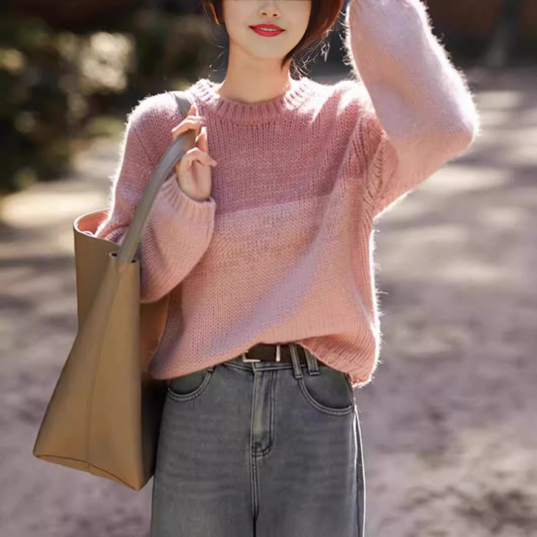 Thick knitted sweater for women with soft color gradient and high collar Lune London
