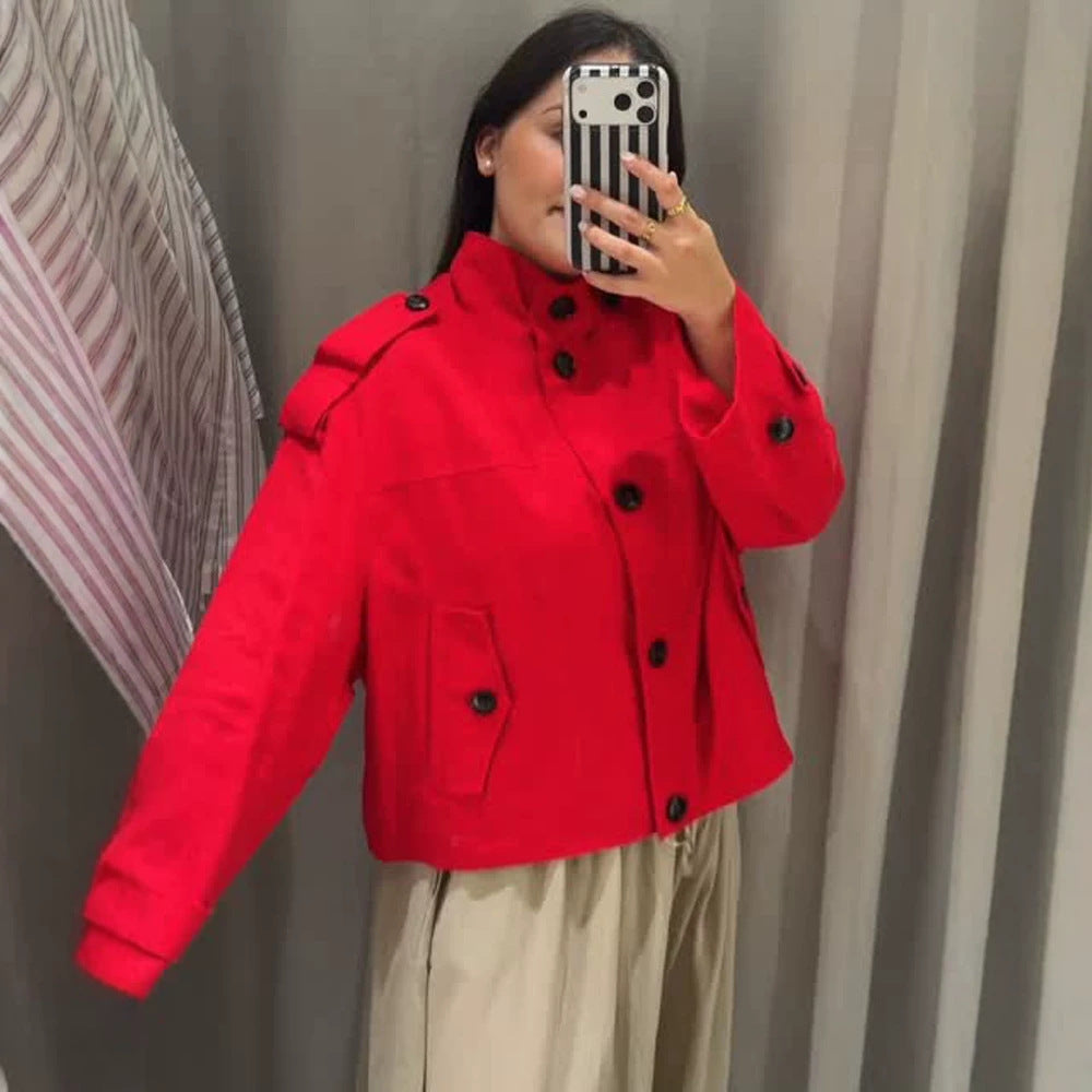 Women's Short Boxy Blouson Jacket made of lightweight Canvas with Epaulettes Amarae