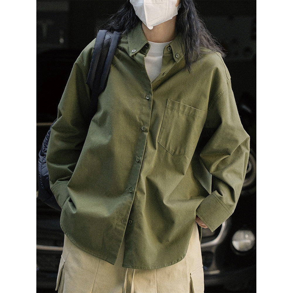 Women's Loose Utility Shirt made of Cotton Twill with Chest Pocket Amarae