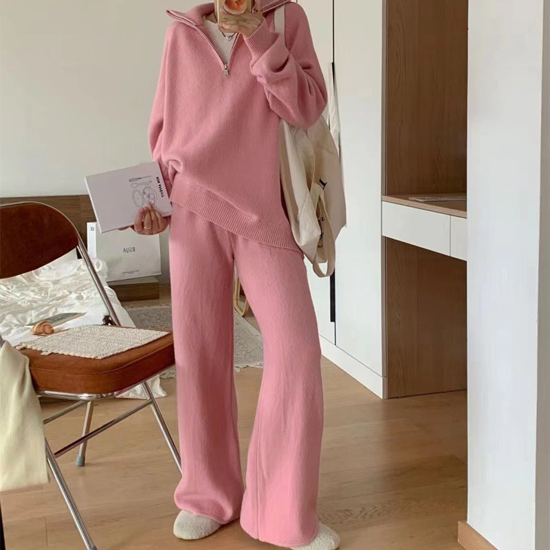 Women Thick Knit Pull and Wide Leg Pants Set Lune London