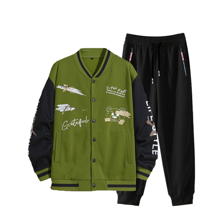 Men's College Style Sports Jacket Set and Jogging Pants with Colorful Patterns Lune London
