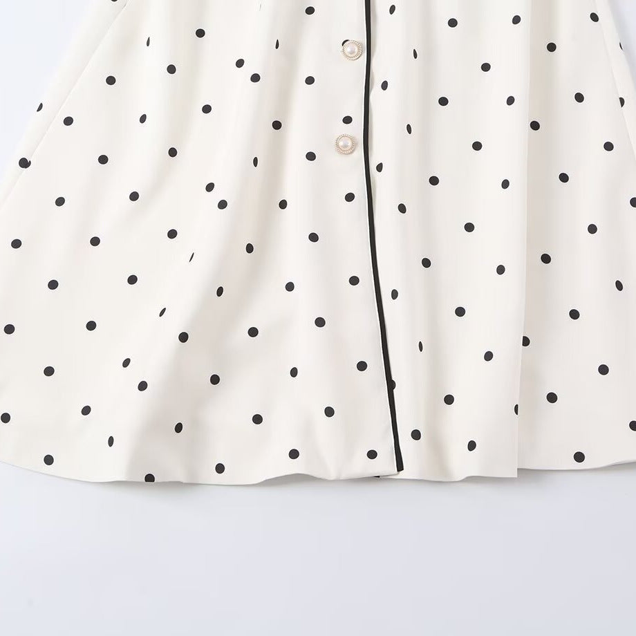 Women's midi shirt dress with polka dots, contrast piping, and waist belt Amarae