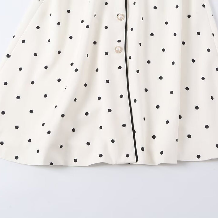 Women's midi shirt dress with polka dots, contrast piping, and waist belt Amarae